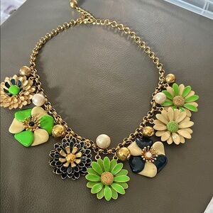 Kate Spade Elegant Floral Necklace with Gold, Green, and Cream Accents